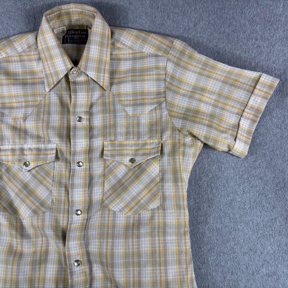 Dee Cee Rangers Western Shirt Mens S Dress Tail Plaid Pearl Snap VTG SS 14.5